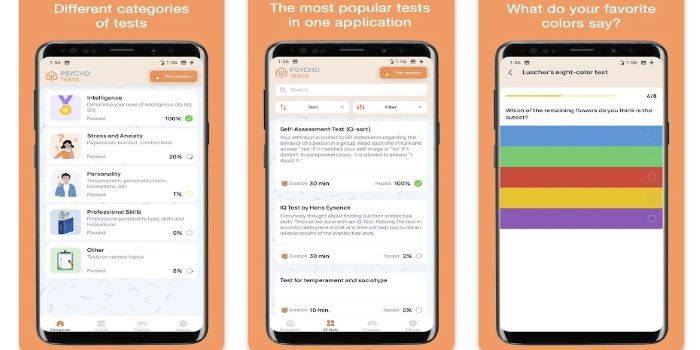 Test de personnalité sur mobile Android et iOS