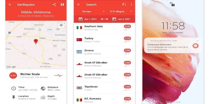 Applications qui alertent sur les tremblements de terre