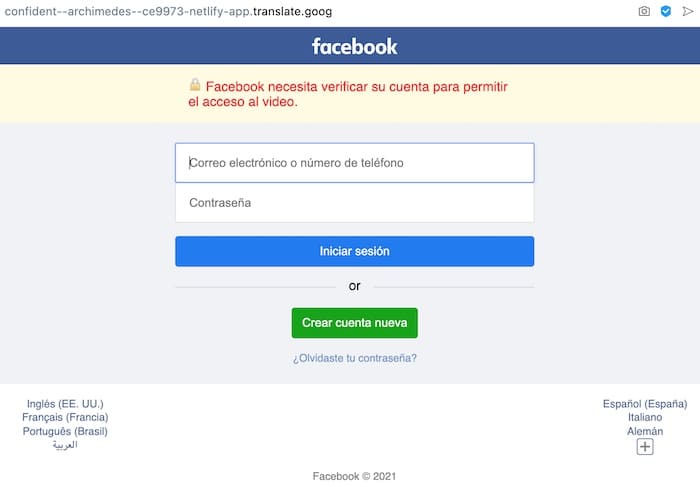 Fausse page Facebook