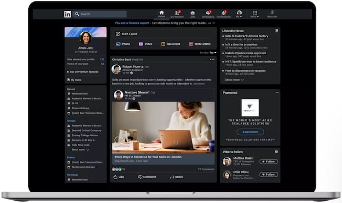 Mode sombre LinkedIn