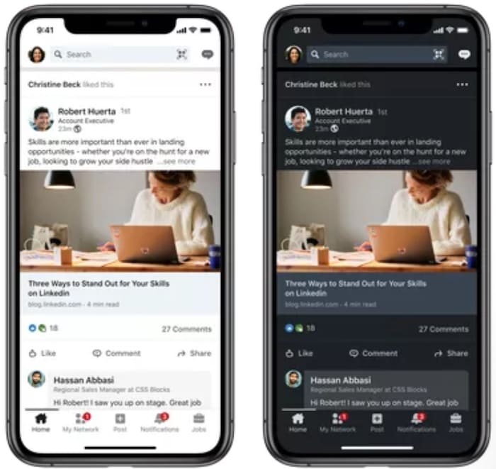 Mode sombre LinkedIn