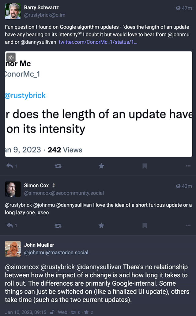 Longue intensité de mise à jour Google