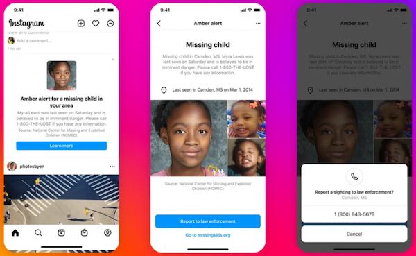 Alerte Ambre Instagram