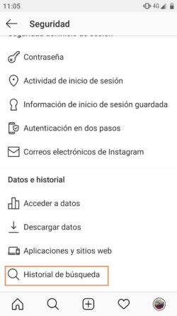 Historique de recherche Instagram