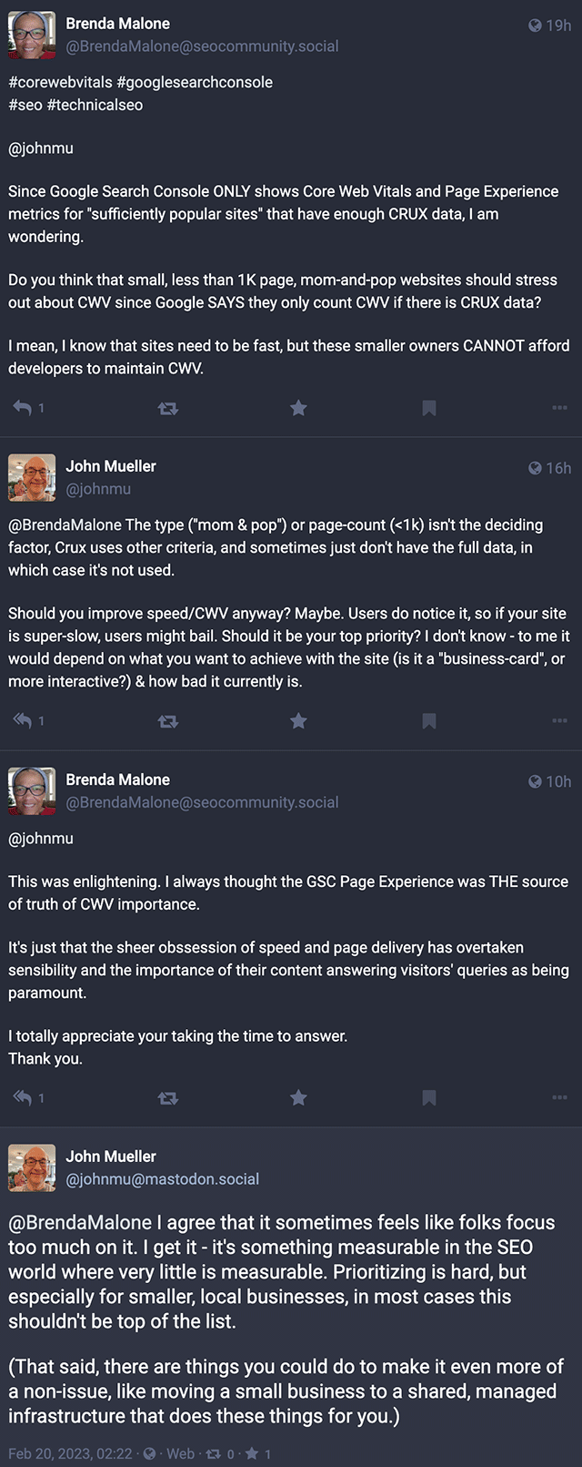 John Core Web Vitals Mastodon Messages