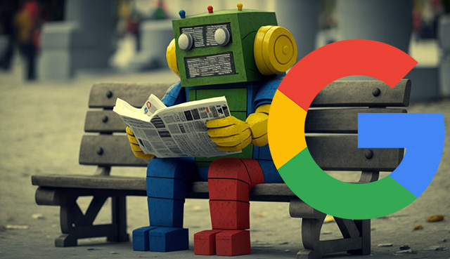 Google Robot lecture journal sur banc