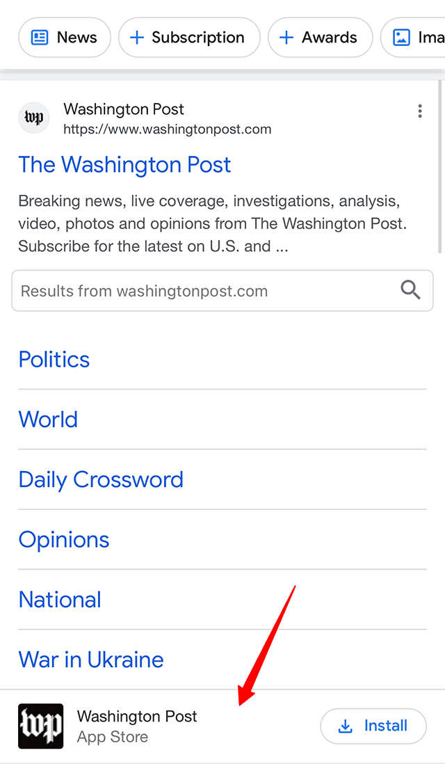 Recherche d'application d'installation Google
