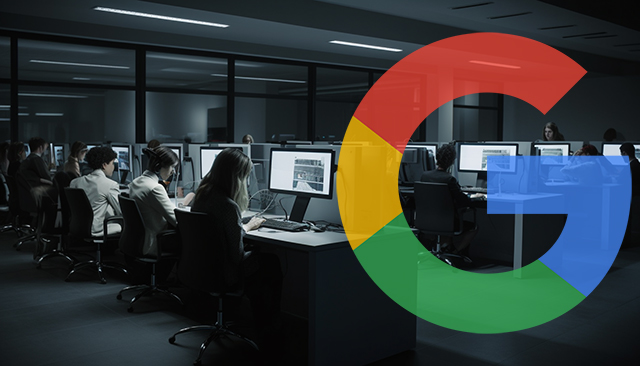 Personnes écrivant sur ordinateur Google Logo