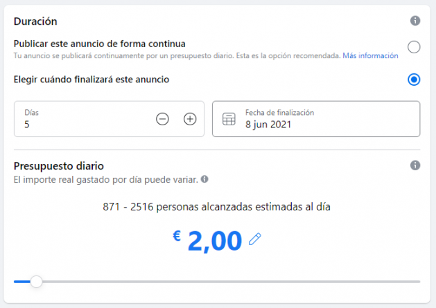 Annonces Facebook, durée de la campagne