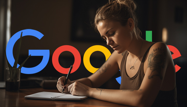 Femme écrivant le logo Google