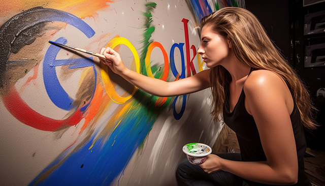 femme, peinture, google, logo