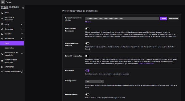 Paramètres de la chaîne Twitch
