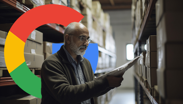 Homme faisant l'inventaire Logo Google