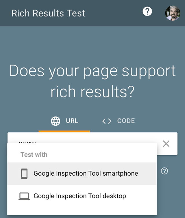 Sélecteur d'outils d'inspection de l'outil de test des résultats enrichis Google