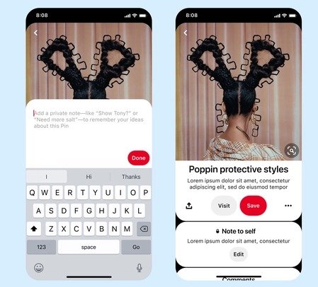 Fonctionnalité de notes pour les tableaux Pinterest