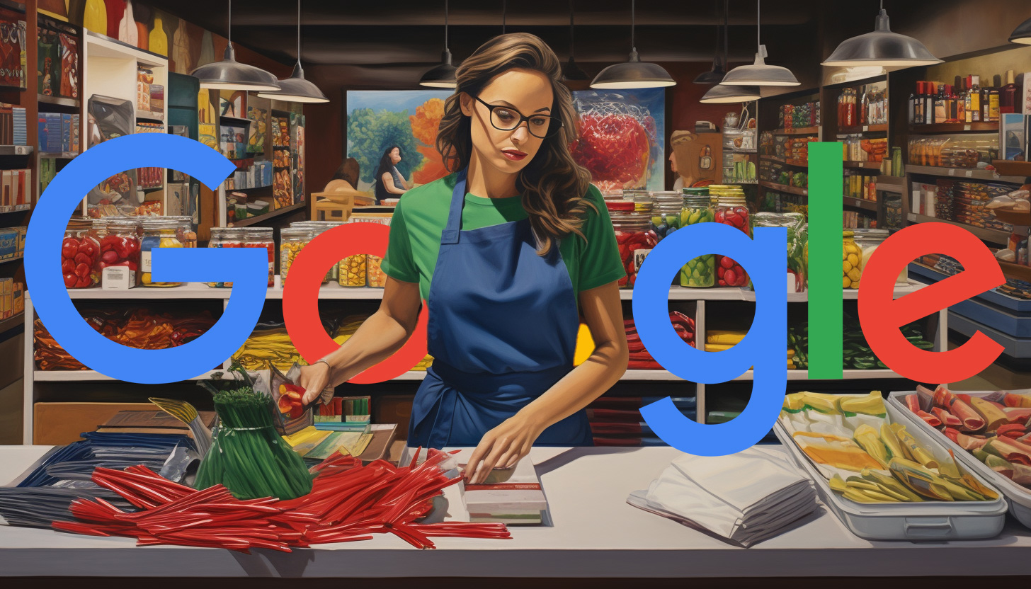 femme, magasin détail, produits google