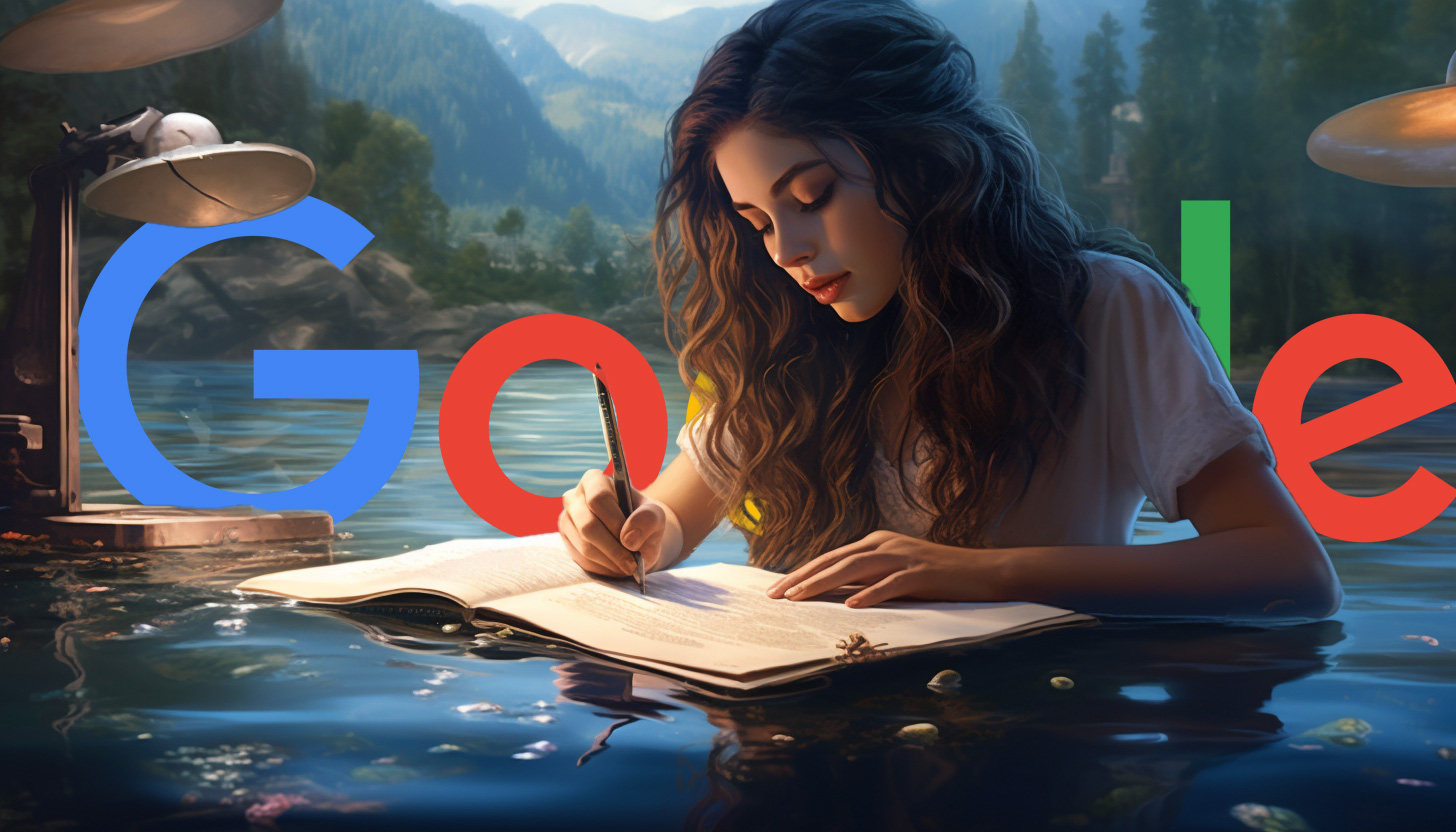 Femme écrivant sur l'eau Google Logo