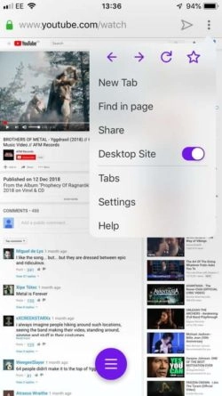 YouTube dans Opera convertir en version de bureau