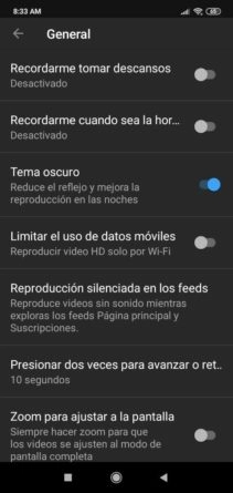 Options générales de YouTube