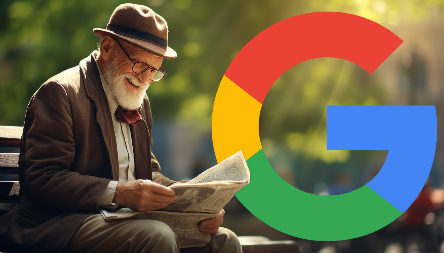 Vieil homme journal banc de parc logo Google