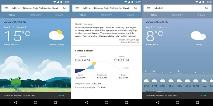 Informations Google sur la pluie