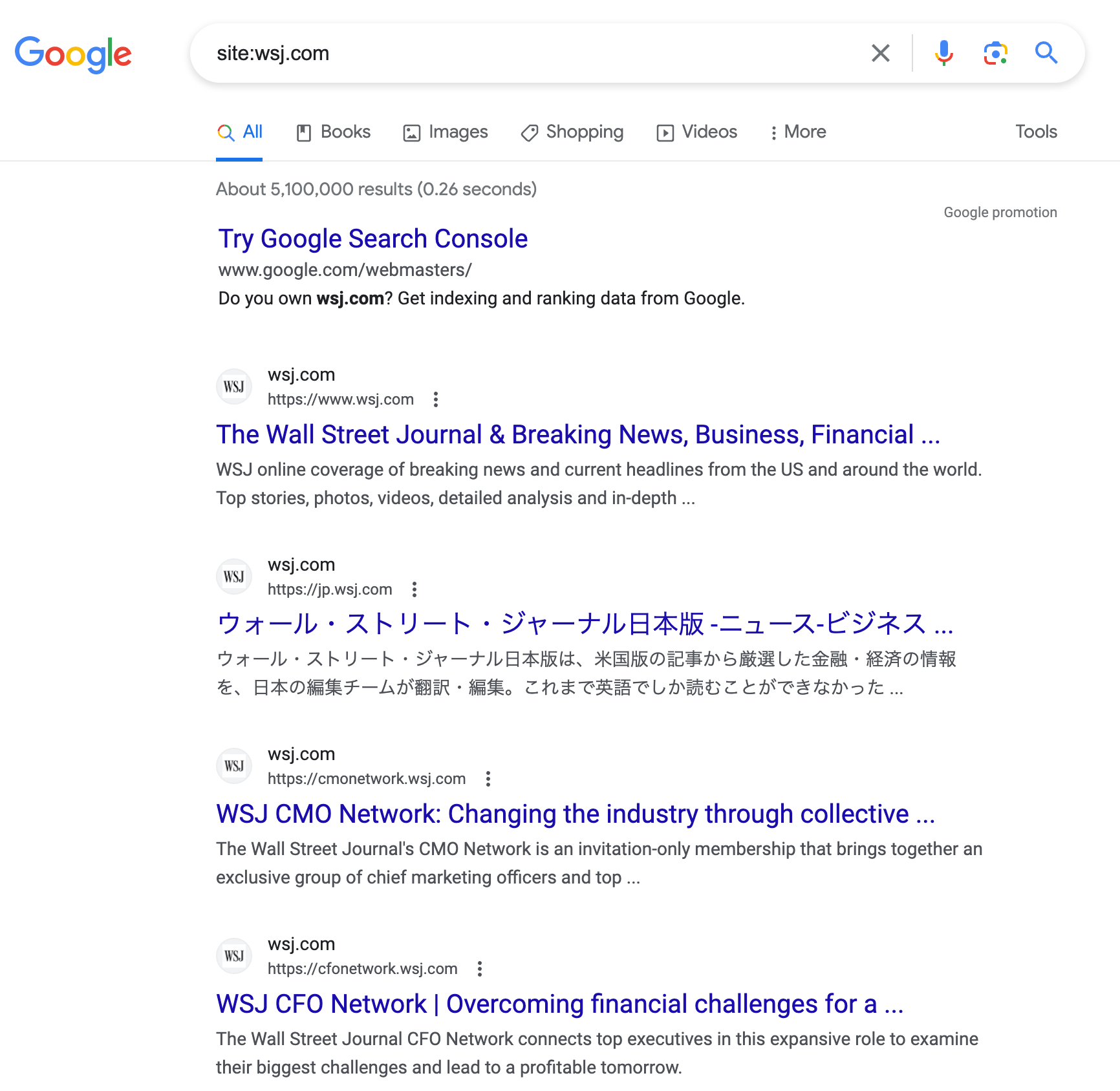 Commande du site Google Wsj