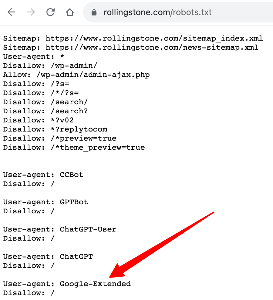 Robots étendus Google des Rollingstones