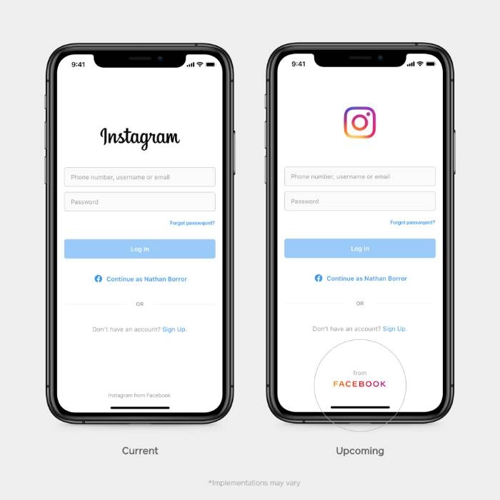 Logo Facebook sur Instagram