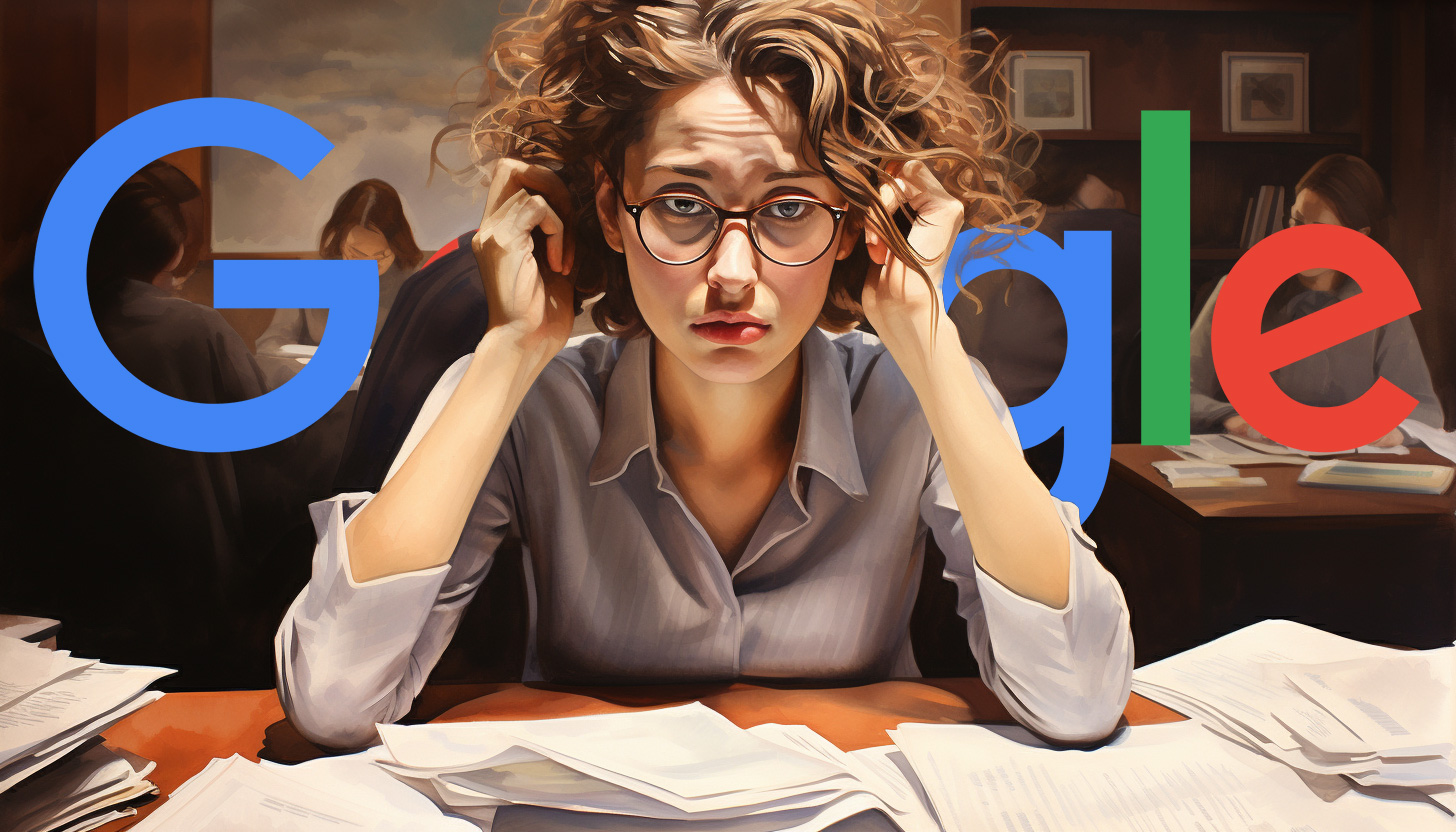 Femme écrivant le logo Google frustré