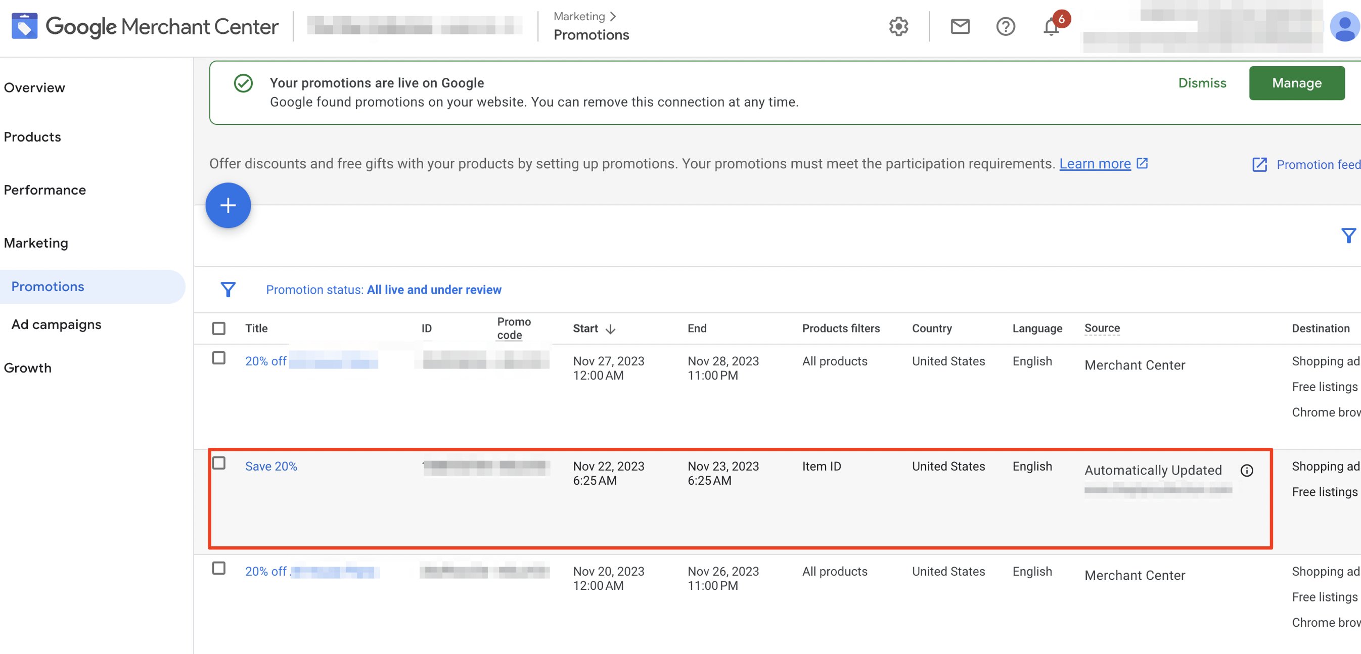 Promotions automatiques de Google Merchant Center