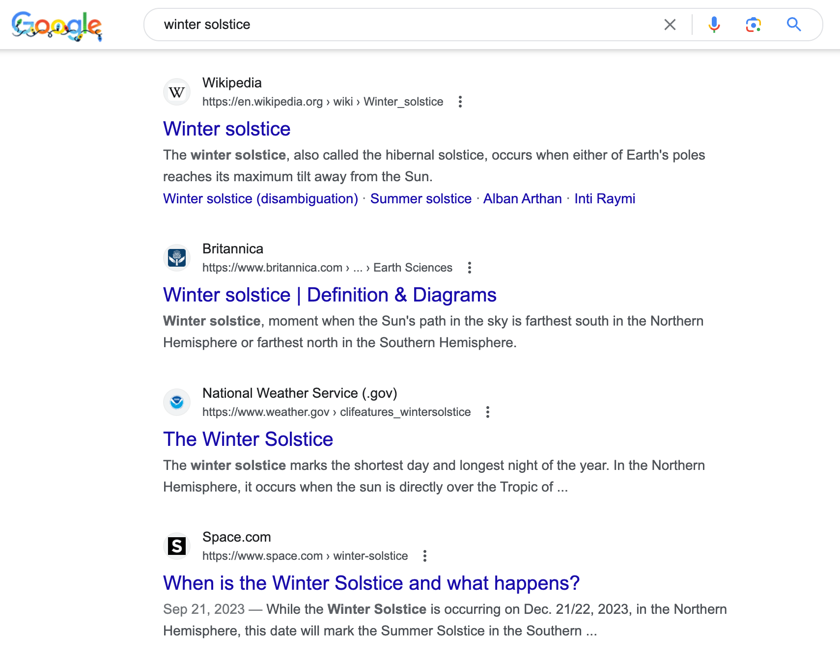 Extraits normaux de recherche Google