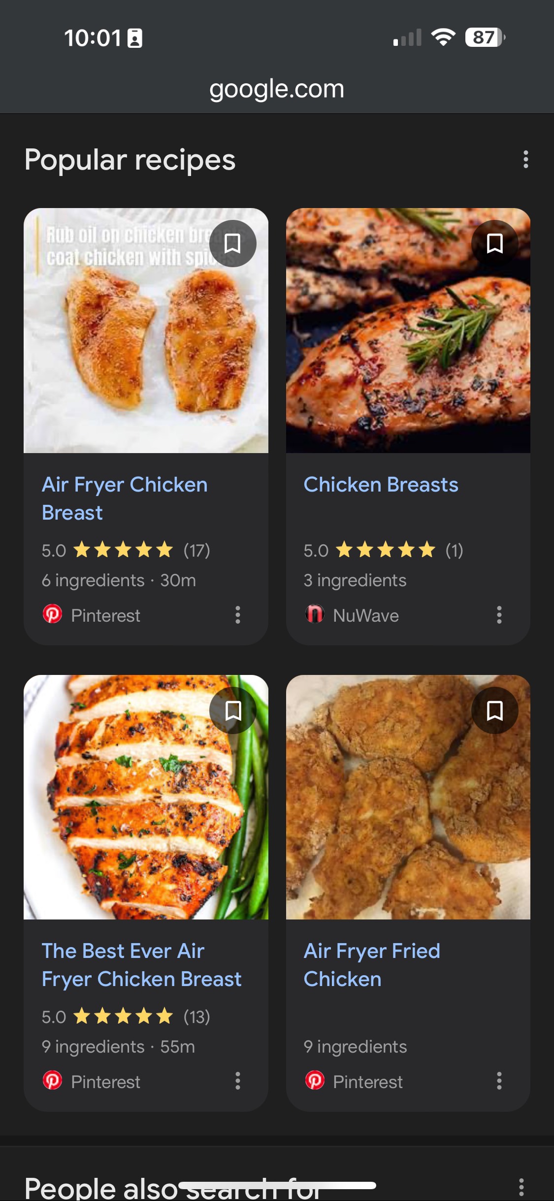 Carrousel de recettes Google Pinterest