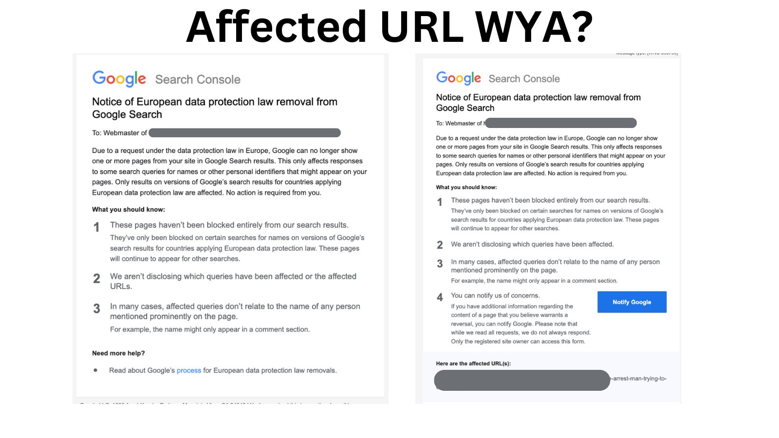 Modification de la demande de retrait de Google