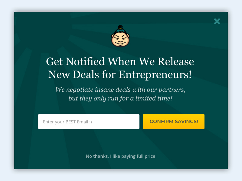 guide visuel pour quitter les popups d'intention exemple d'appsumo