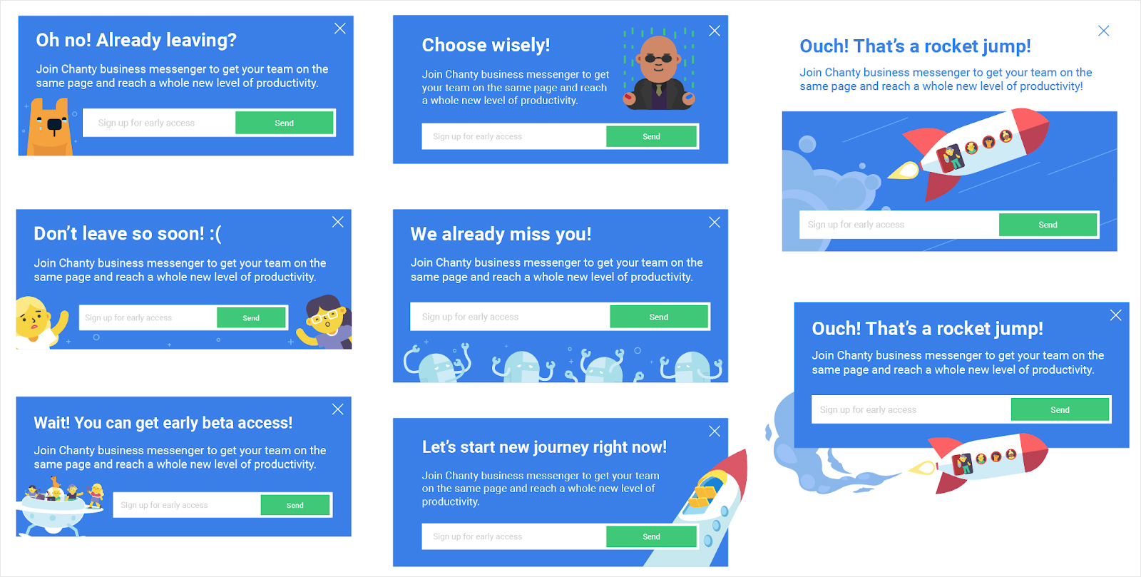 guide visuel pour les popups d'intention de sortie exemples chantants