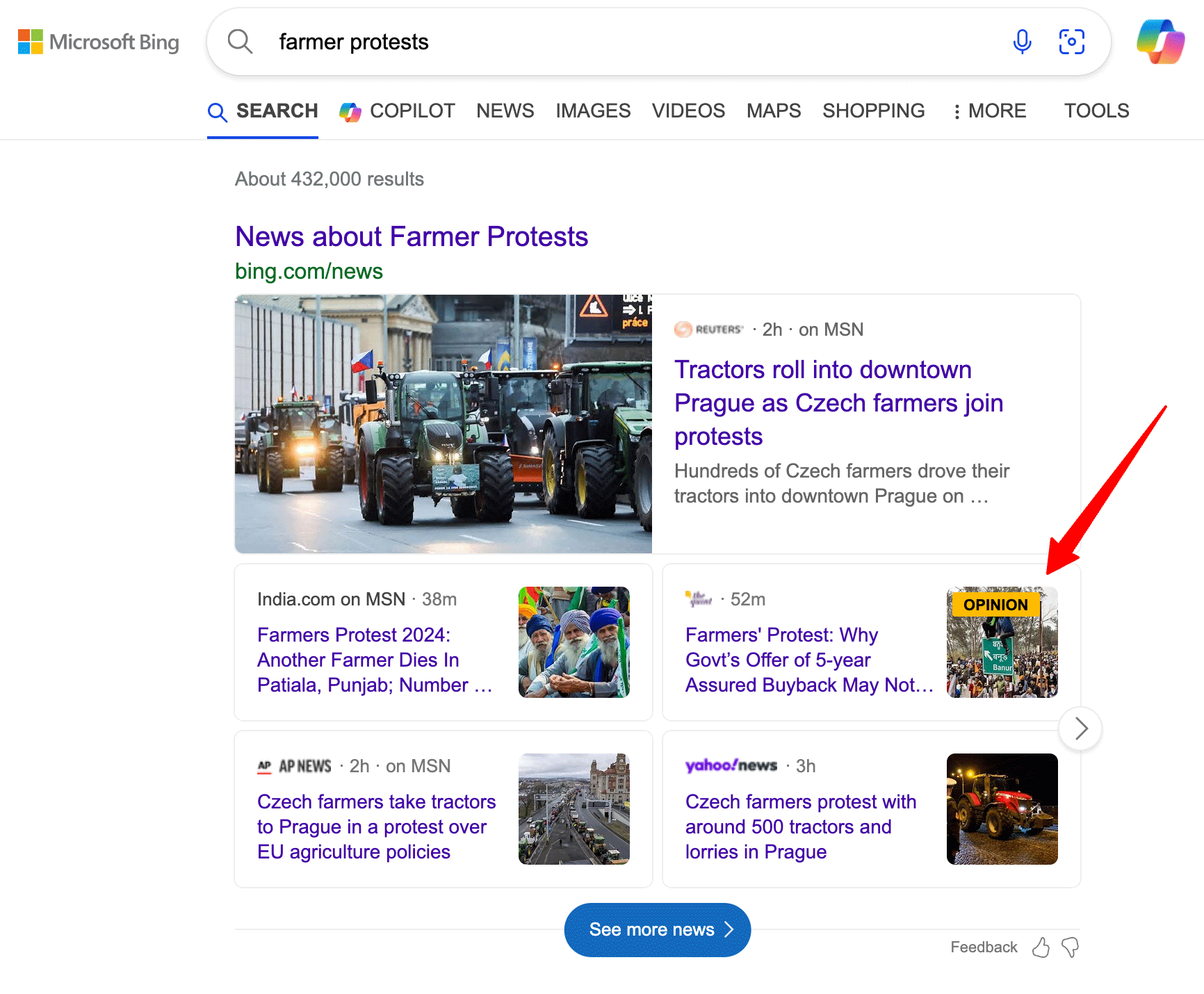 Étiquette d’opinion Bing News