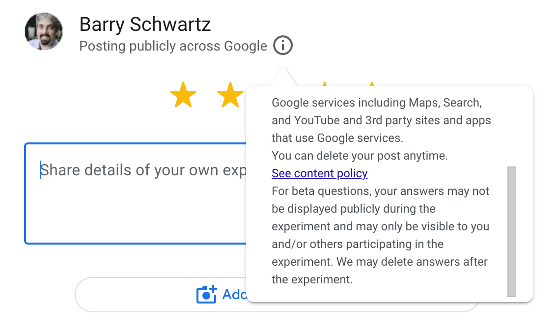 Questions bêta des avis Google