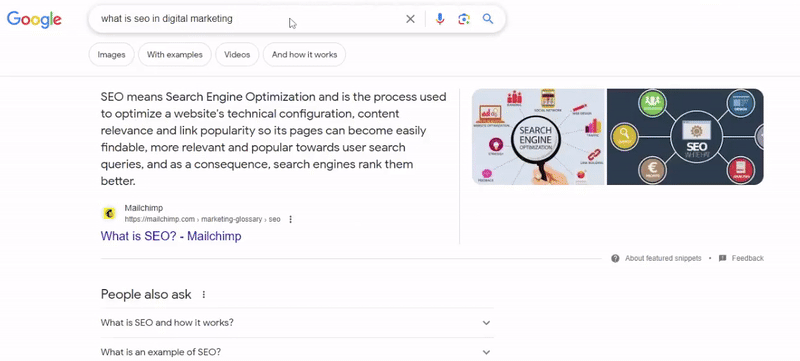 Animation de surbrillance de l'extrait en vedette de Google