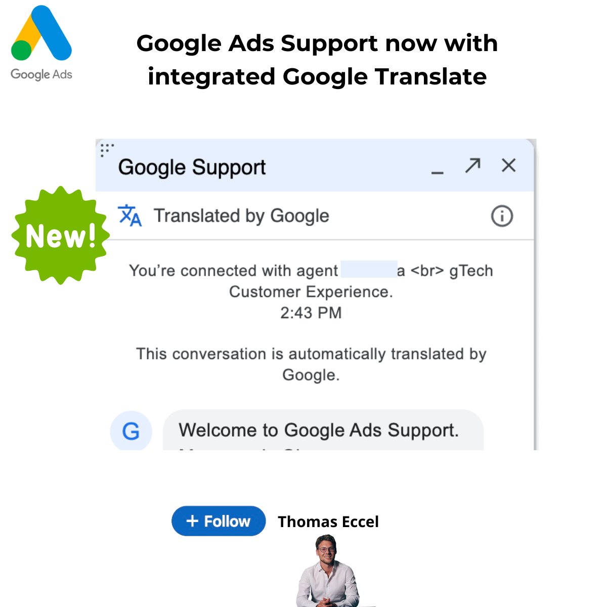 Représentants d'assistance Google Ads avec Google Translate