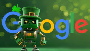 Google Merchant Center Product Studio avec des modèles thématiques incluant la Saint-Patrick