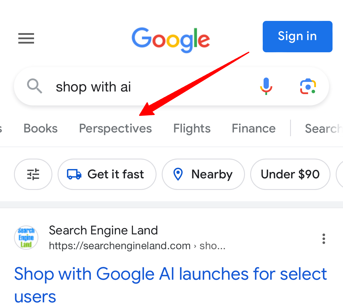 Filtre de perspectives Google