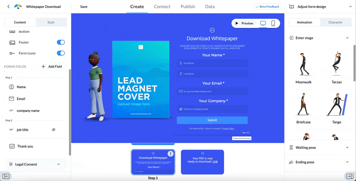 un GIF montrant comment publier et intégrer votre formulaire