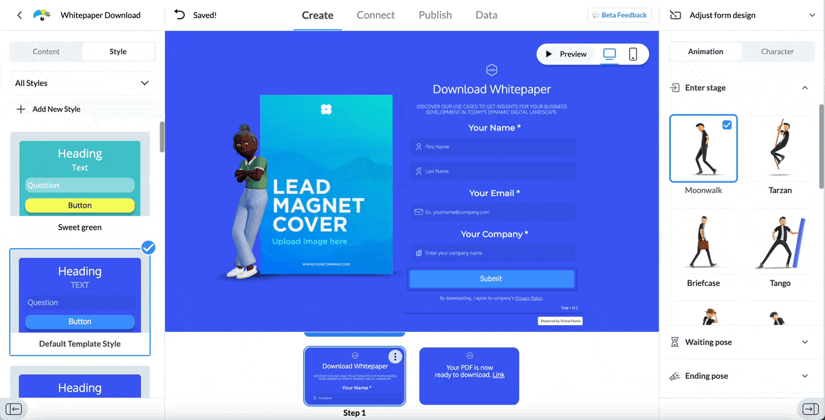un GIF montrant comment personnaliser les animations dans les formulaires Visme