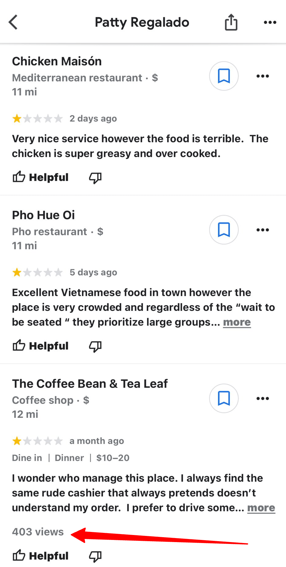 Nombre de vues d'examen Google Maps