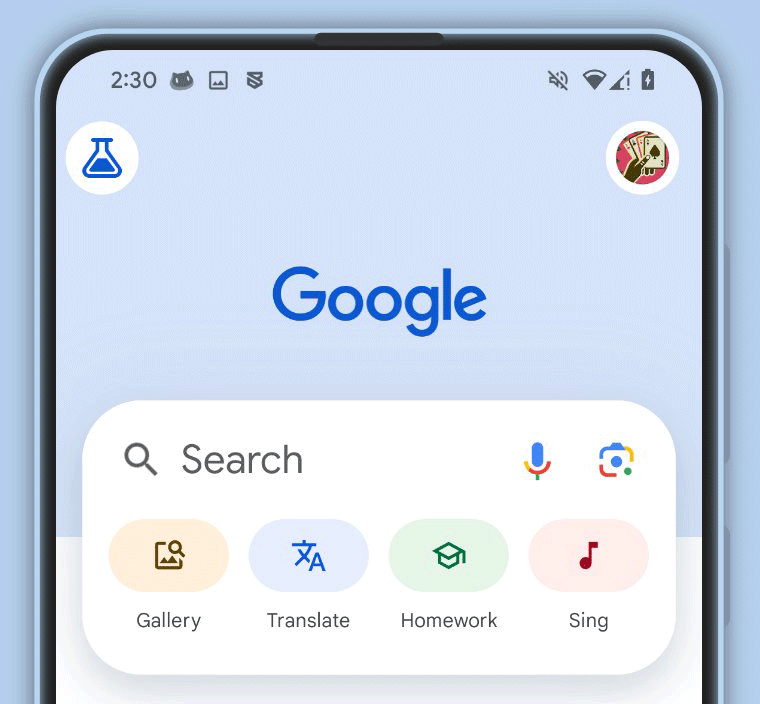 Boutons colorés de l'application de recherche Google