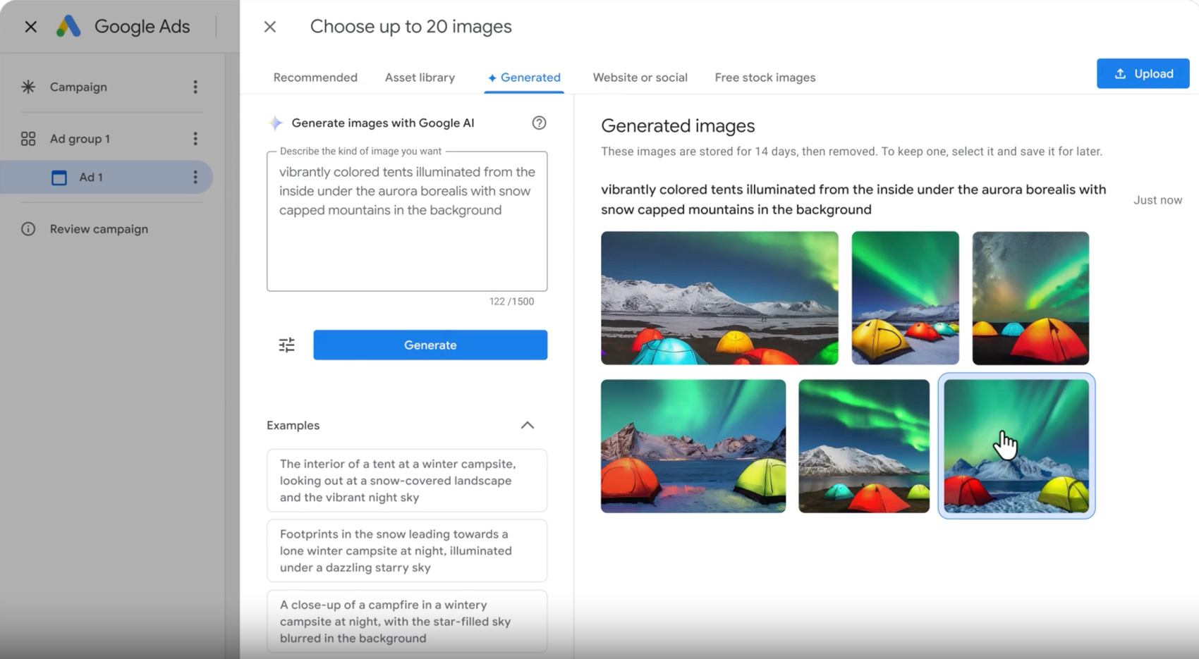 Google Ads génère des images Ai