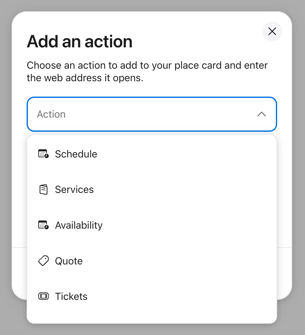 Détails des actions Apple Business Connect