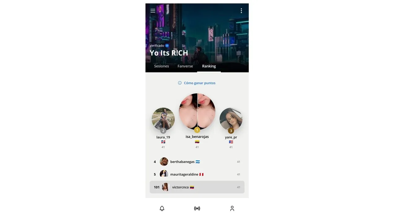 Vue du classement Sesh avec points