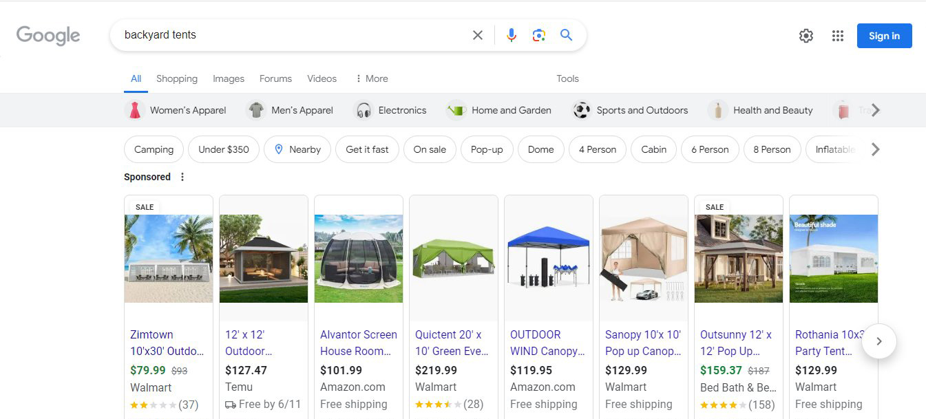 Barre de menu des offres Google Thinner Shop