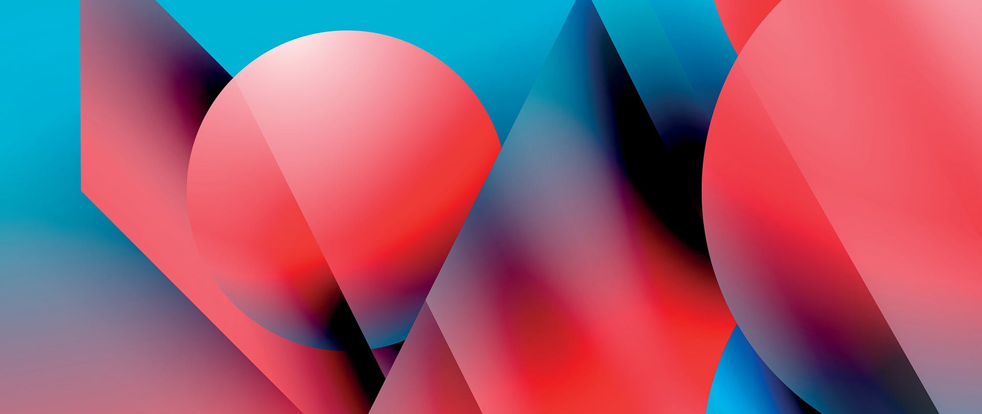 Blue and pink abstract circles and triangles